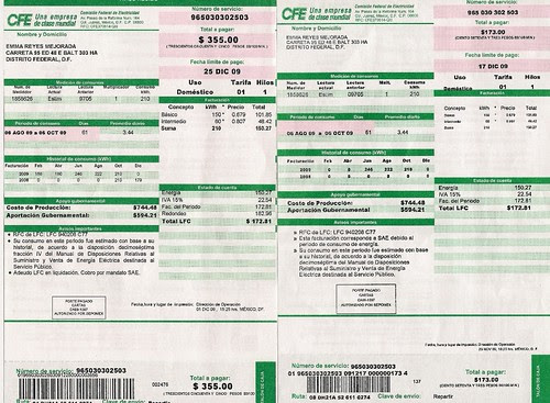 Recibos duplicados de CFE