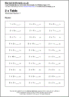 2 x Table Worksheets - Free Printable PDF