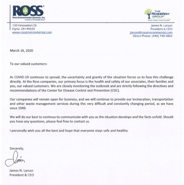 A Letter to Our Customers During COVID-19 | Ross ...