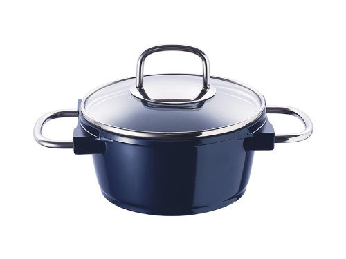 Induction PaN with Ceramic Coating and Glass Lid 2.6 Litres Diameter 20 CM x Height 9.5 CM, Blue