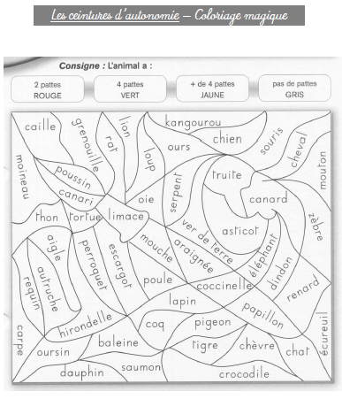 coloriage magique cp français - Blasons d'autonomie L'école de Crevette