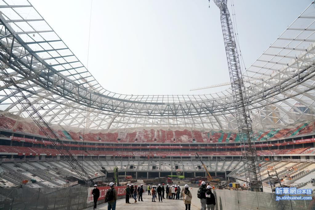 北京工人体育場の鋼構造物工事完了 ２３年サッカーアジア杯で使用