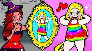 Paper Dolls Dress Up - Ambitious Rapunzel Model vs Sadako Poor Mother Dress - Barbie Story & Crafts