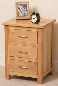 Boston Solid Oak Wood Small Bedside Table Unit 3 Drawer ...