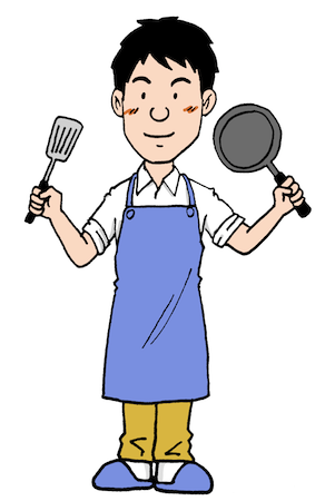 エプロン姿で料理を始める男性イラスト
