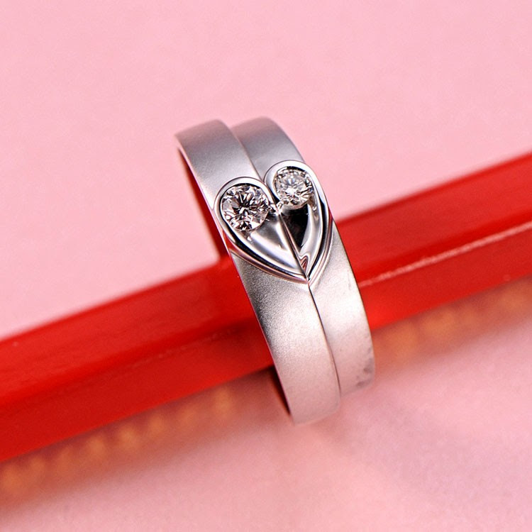 Unique Heart Shape Couples Matching Wedding Band Rings on