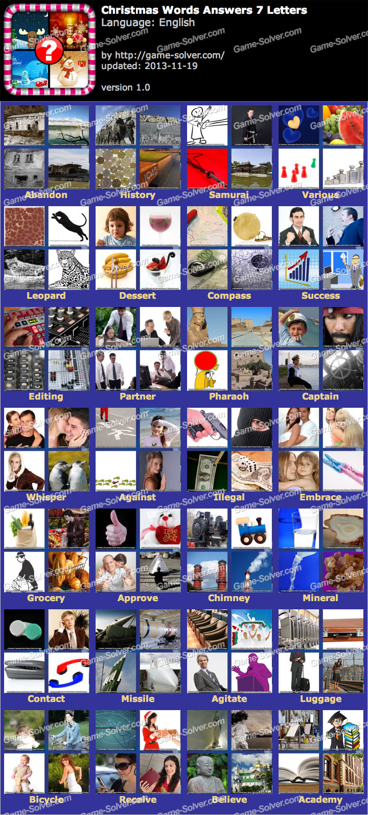 Christmas Words 7 Letters Game Solver