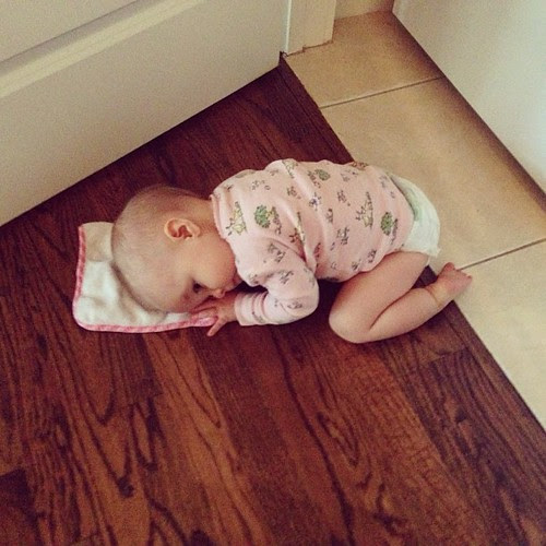 I just die when she does this, any fabric on the floor becomes a pillow.