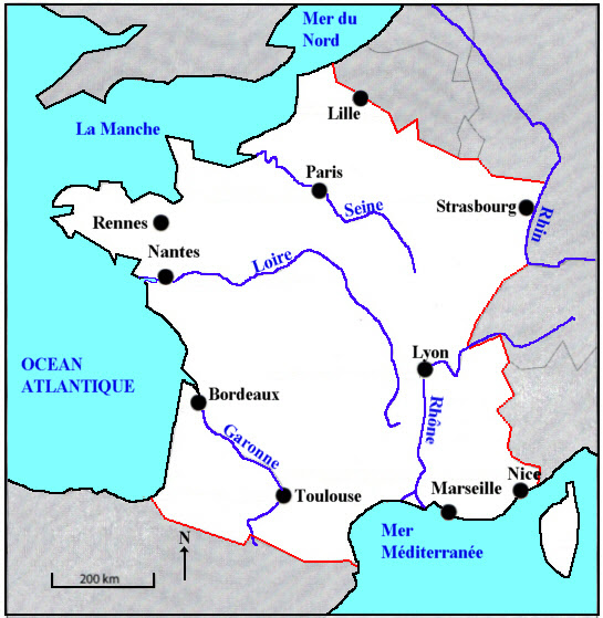 Carte de France fleuves et grandes villes • Voyages - Cartes