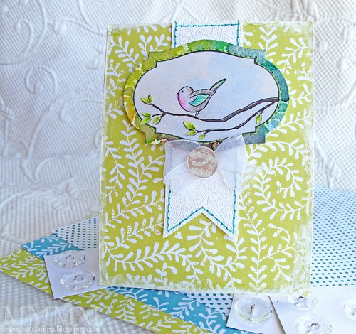 vintage vine & chubby bird card mel stampz