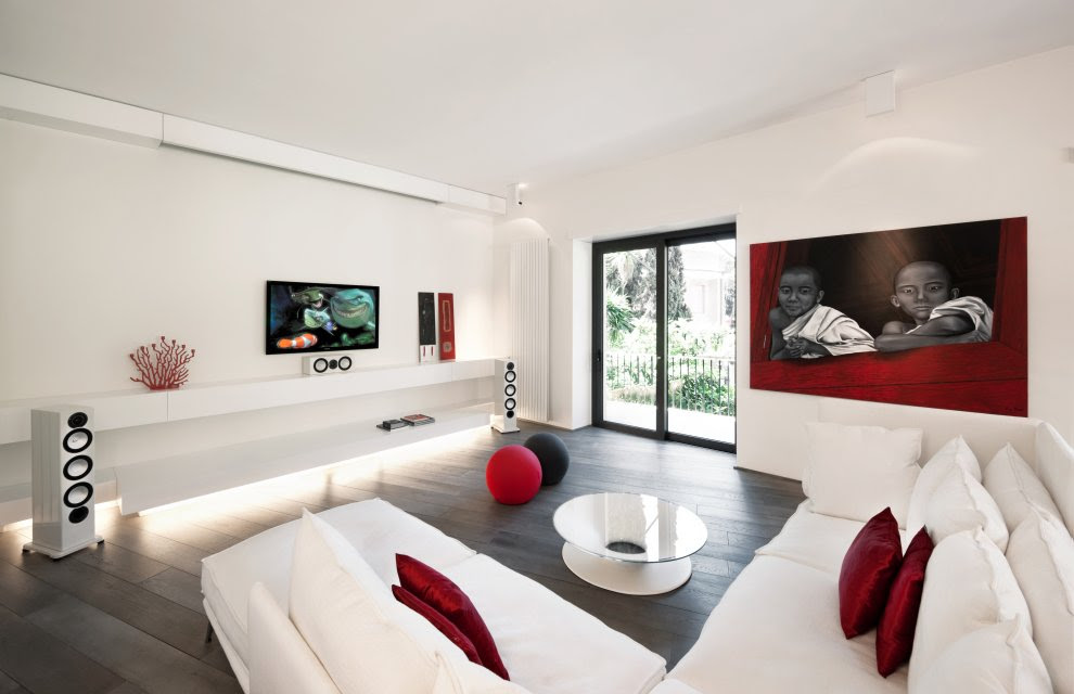 red white modern minimalist living room  Interior Design 