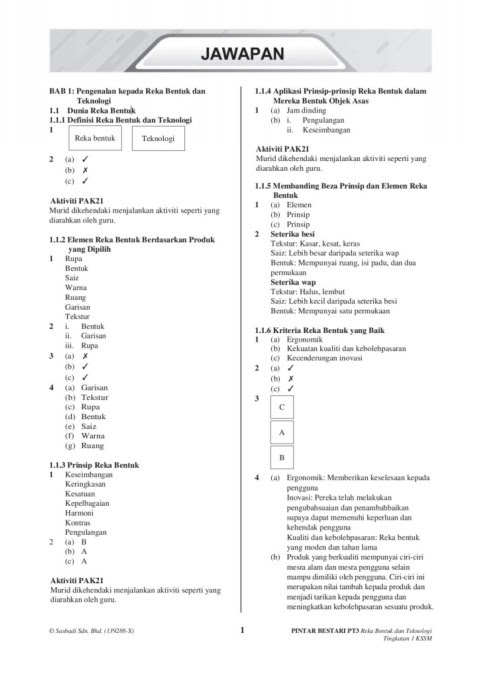 Latihan Rbt Tingkatan 1 Reka Bentuk Fesyen