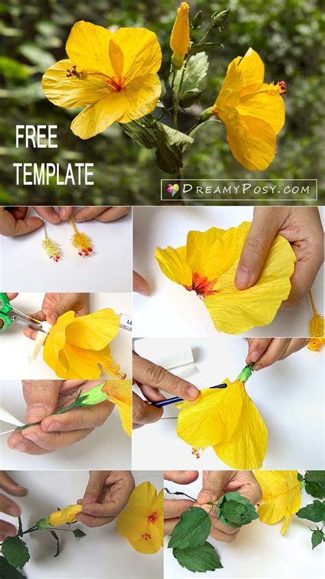  how to make hibiscus paper flower with free templates easy to follow