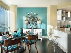 Dining Room accent wall in teal | Dining Decor | Pinterest