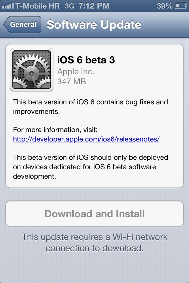 iOS 6 Beta 3 update prompt