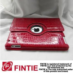 Fintie Crocodile Red 360 Degree Rotating Stand Smart Cover Leather Case Unique and Stylish Pattern for Apple iPad 2 2nd Generation (with wake/sleep capability)