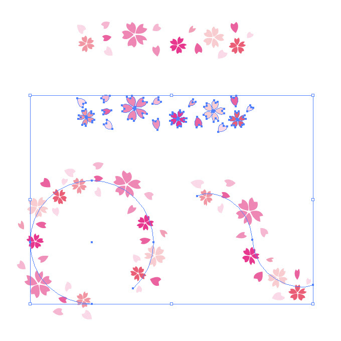 桜のイラストが並ぶイラレ パターンブラシ イラレのブラシ素材ダウンロードサイト