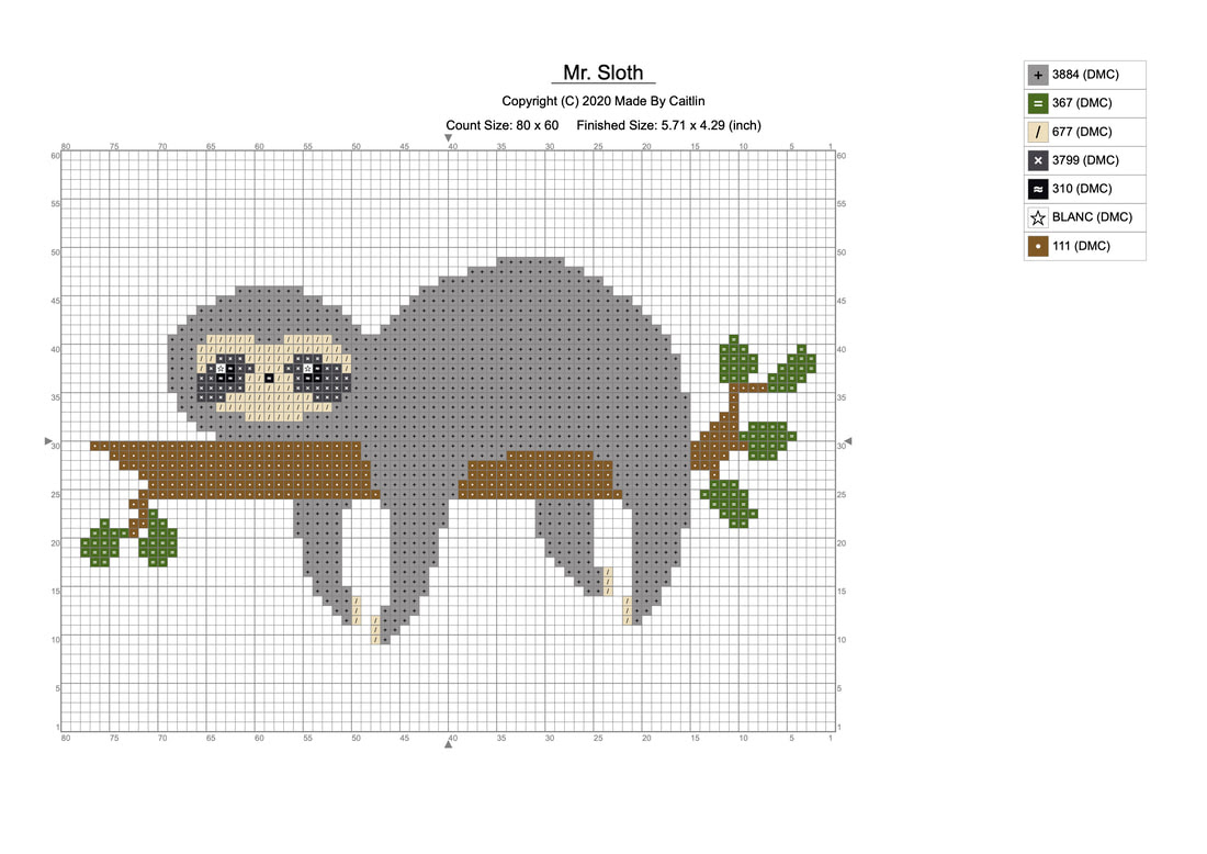 Sloth Cross Stitch Pattern - Made by Caitlin