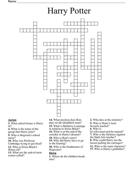  harry potter crossword printables