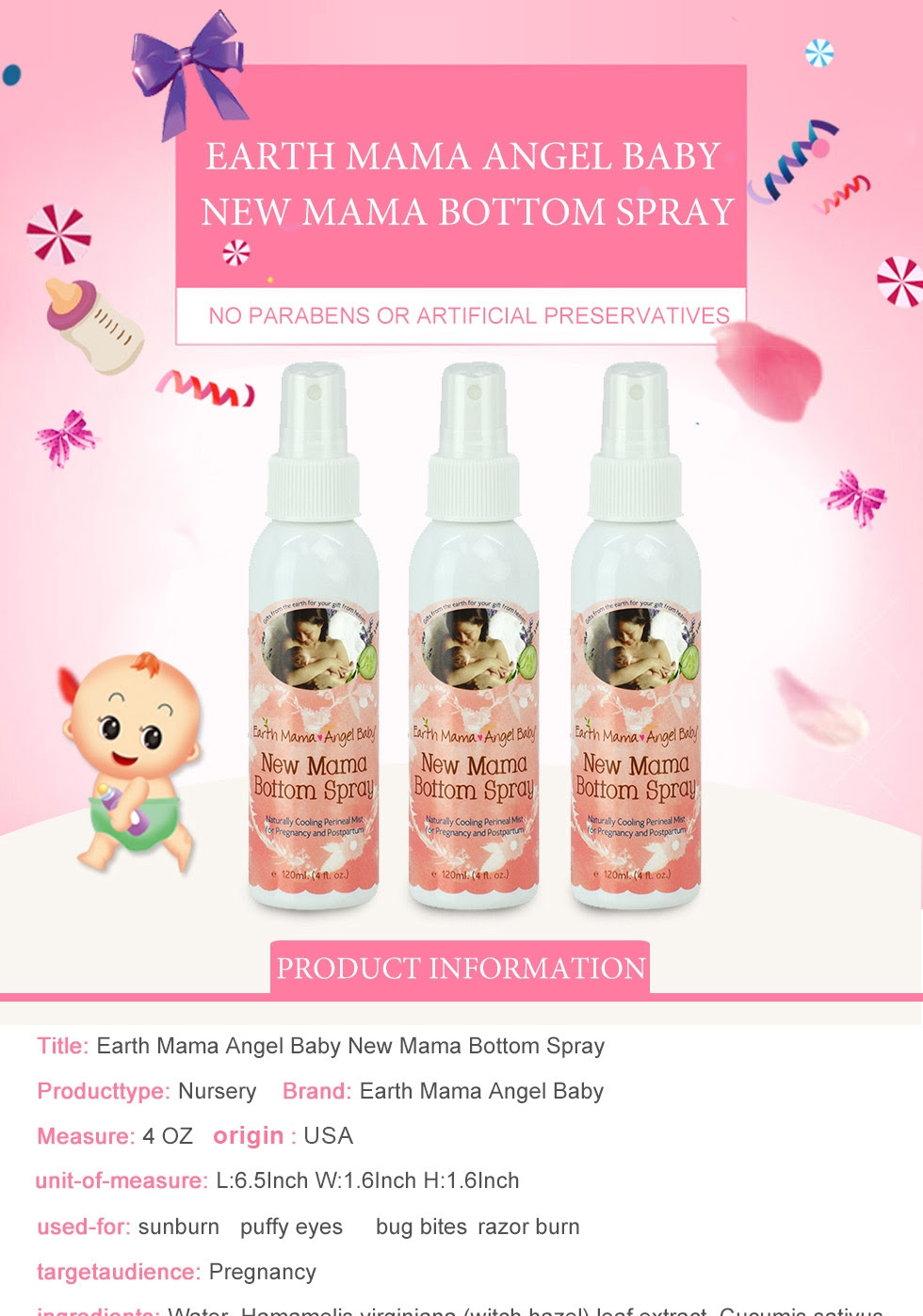 Earth Mama Angle Baby New Mama Bottom Spray Savefavor