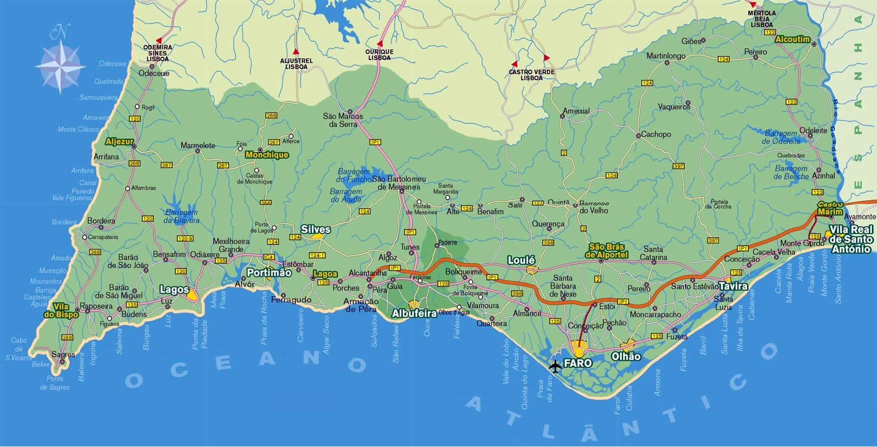 mapa turistico del algarve portugal Mapas Detallados de Algarve para Descargar Gratis e Imprimir
