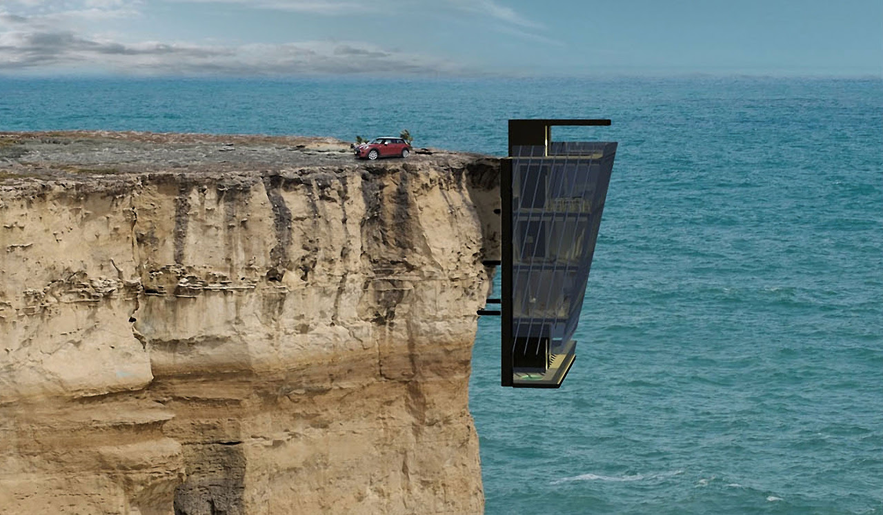 ACANTILADO. La casa, un conjunto, formado por varios módulos prefabricados, unido a la roca mediante soportes de acero. La idea es que el edificio actúe como prolongación natural de la superficie terrestre, comenta Maxwell Hutchinson, expresidente del Real Instituto Británico de Arquitectos. (Modescape)