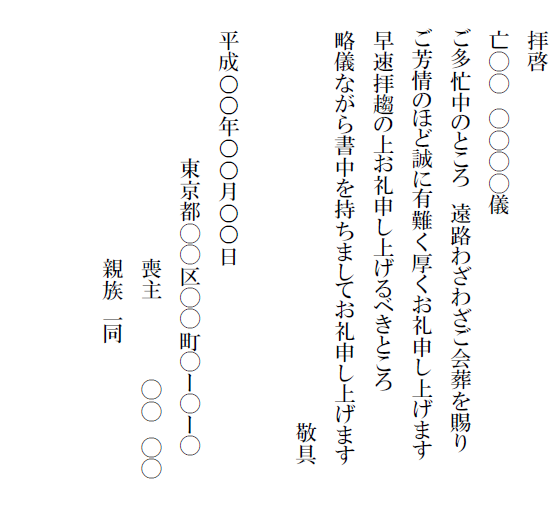 会葬礼状の書き方 葬儀お花お届け便