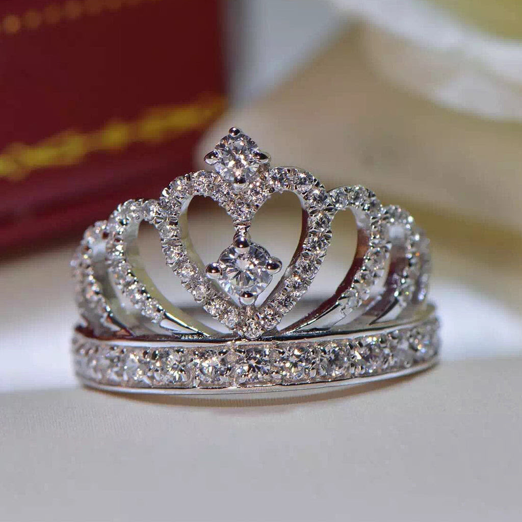 925 Sterling Silver Princess Crown Zircon Inlay Engagement