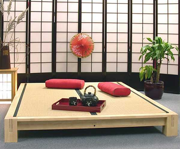 low furniture in the Japanese style and red accents