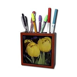 WhiteOak Photography Floral Prints - Beautiful Yellow Tulips - Tile Pen Holders-5 inch tile pen holder
