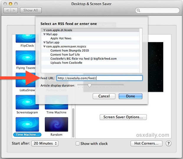 Customizing the RSS Feed for the vortex screen saver