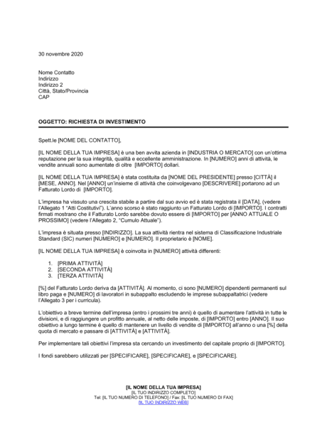 Lettera di richiesta di investimento del patrimonio proprio - Modelli e ...