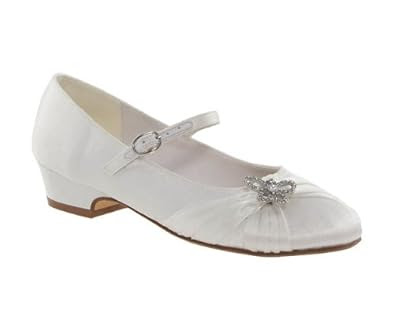 Barratts Girls White Satin Round Toe Butterfly Trim Party Shoes Size ...