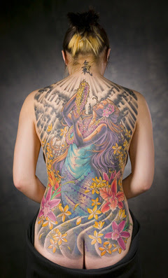 Sexy Girl's With Flower Japanese Tattoo Design In Body Back