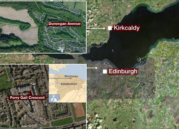 Map showing the two locations