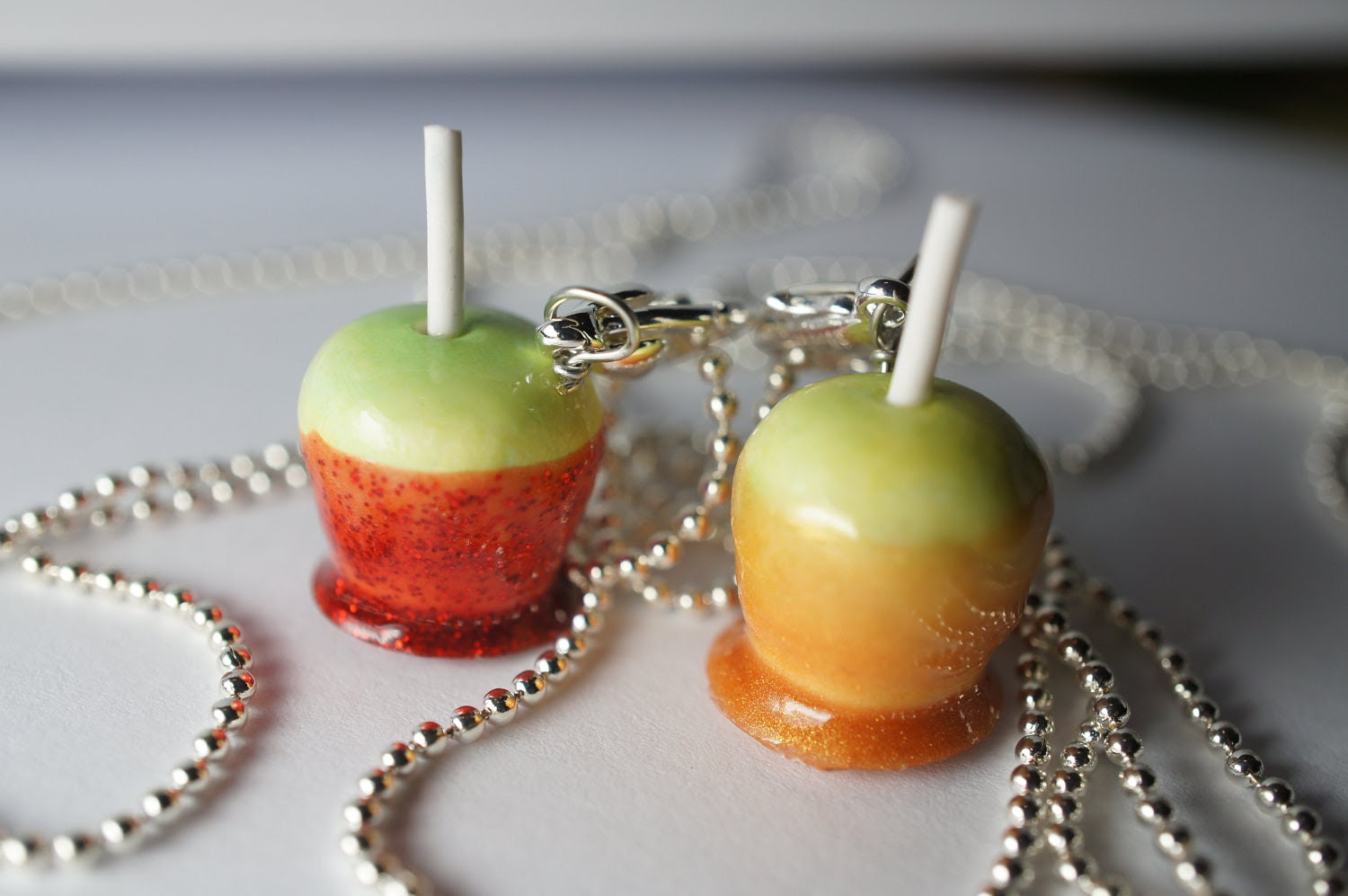 Candy Apple Best Friend Necklaces, MIniature Food Jewelry, Friendship Necklaces