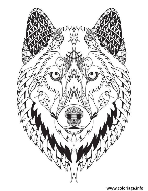 Coloriage magnifique loup mandala animal adulte ...