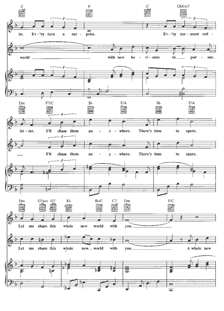 A Whole New World Aladdin Piano Sheet Music Guitar Chords Walt Disney Easy Sheet Music