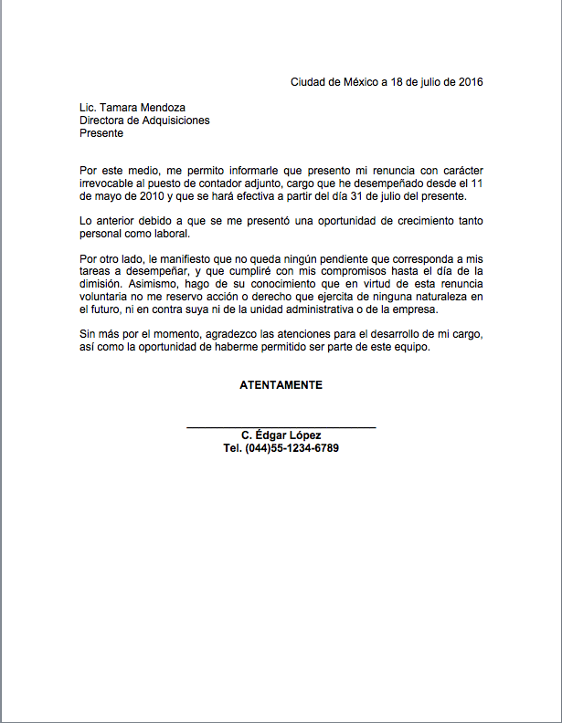 Carta de Renuncia > Formatos y Ejemplos  Mil Formatos