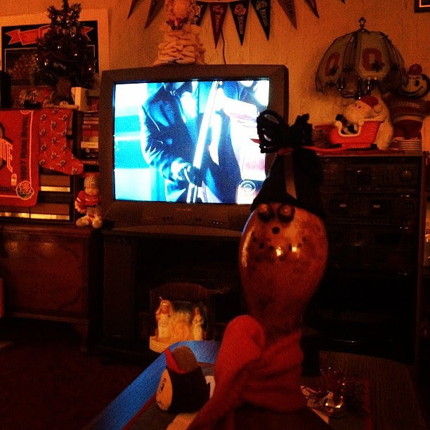 Watching the KENNEDY CENTER HONORS with the crazy gourd turned snowman at my inlaws