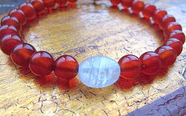 tomato red agate & moonstone bracelet/vegan bracelet/stacking bracelet/bohemian bracelet/chakra bracelet/energy bracelet/june birthstone - earthwatersol