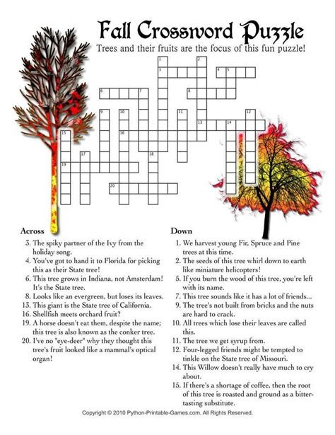  printable fall crossword puzzle