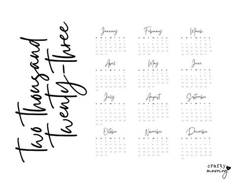 Free to download and print. 2023 yearly printable calendar crafty morning