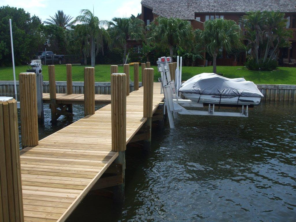 Tropical Wood Dock, Double Jet Ski Lift &amp; 16,000# Cradle Boatlift in 