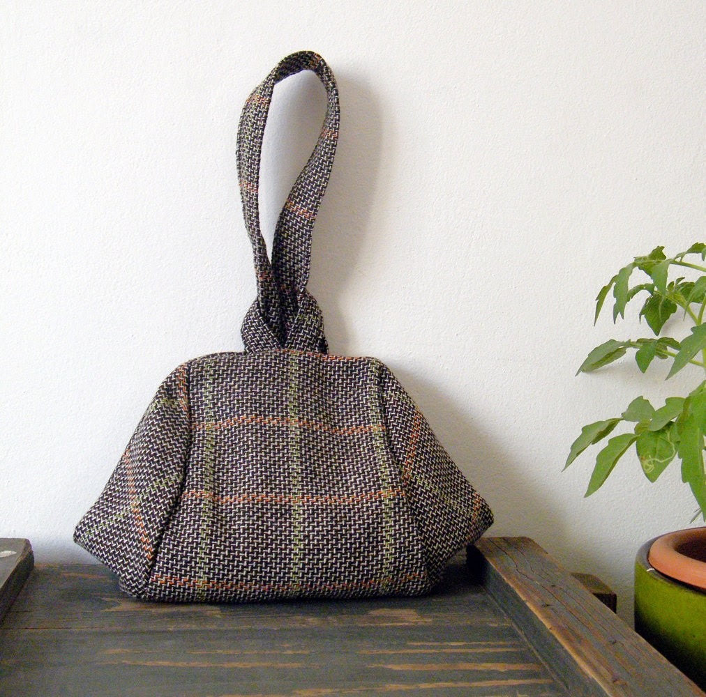 Brown and grey tartan evening bag