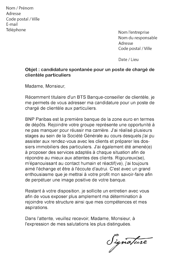 Lettre de motivation BNP Paribas - Modèle de Lettre