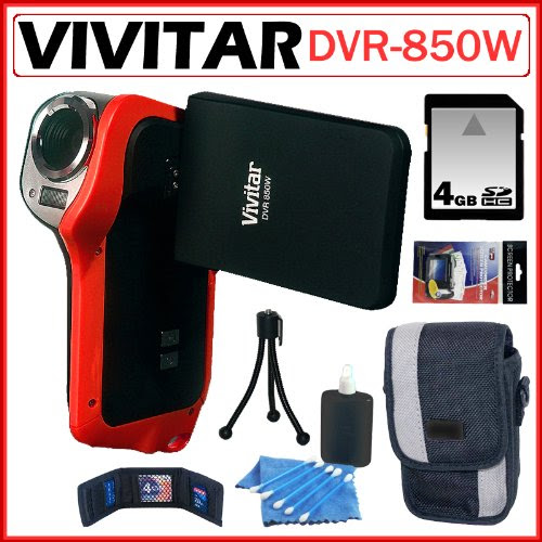 Vivitar DVR-850W Underwater Digital Camcorder with 2.4-inch LCD and 8x Digital Zoom in Blue + 4GB Accessory Kit