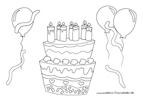 leckere Geburtstagstorte mit Luftballons und Luftschlangen