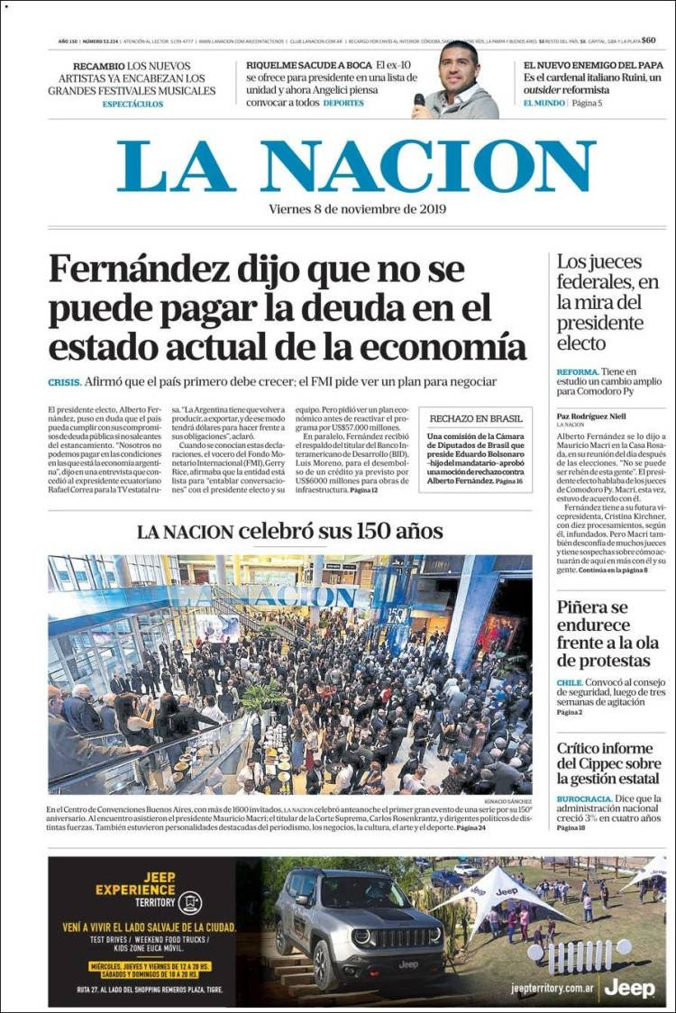 Portada de La Nación (Argentina)
