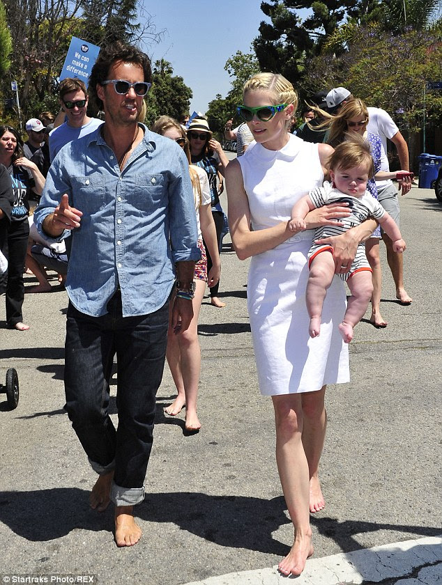 Walk This Way: Jaime King went barefoot in a white Tory Burch dress to support TOMS' One Day Without Shoes event in Venice Wednesday